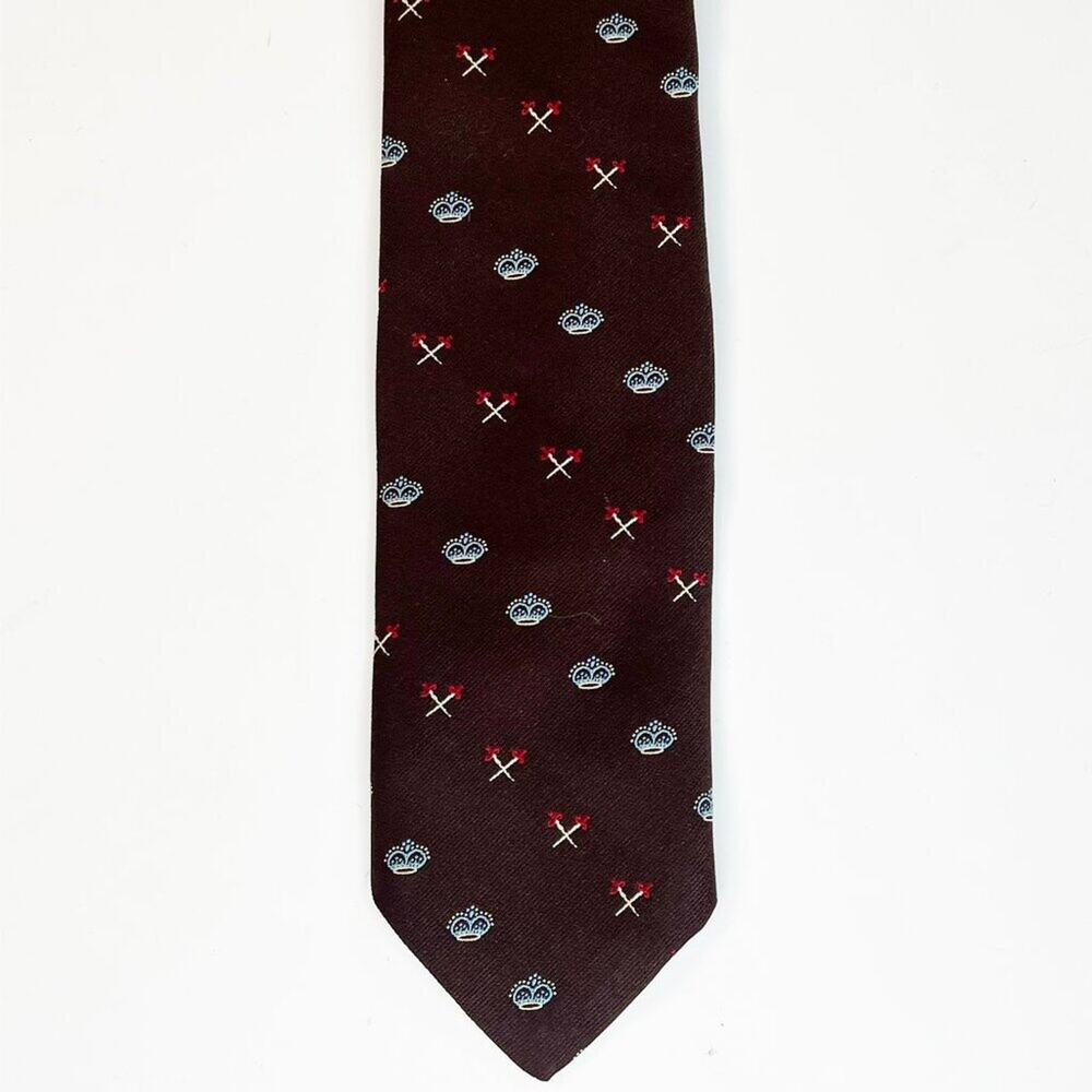 Alderman Reed Crown Print Mens Neck Tie Brown Blue Red Made in USA